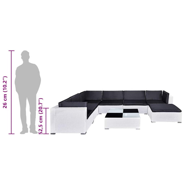 8-teiliges Garten Lounge Set Poly Rattan Weiß