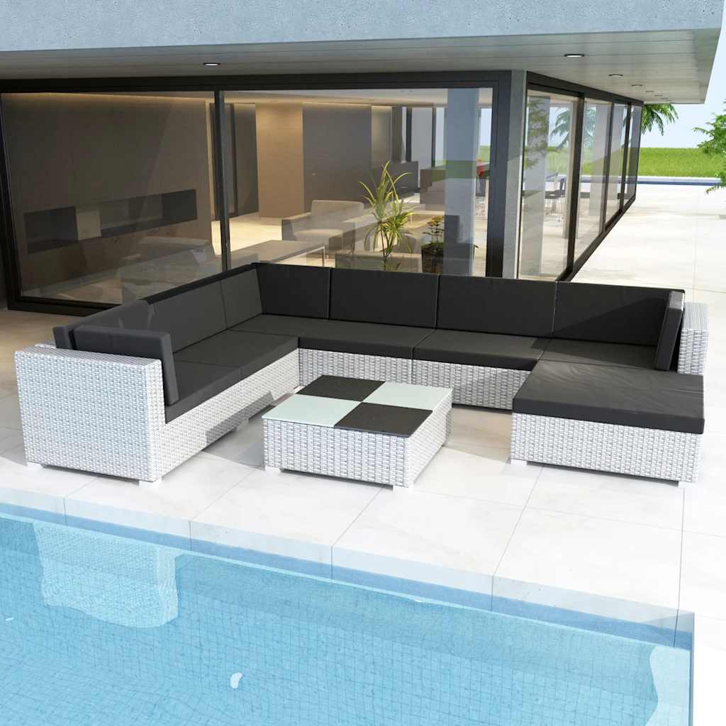 8-teiliges Garten Lounge Set Poly Rattan Weiß