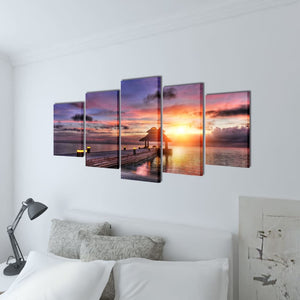 Lot de tableaux décoratifs Plage avec pavillon 100 x 50 cm