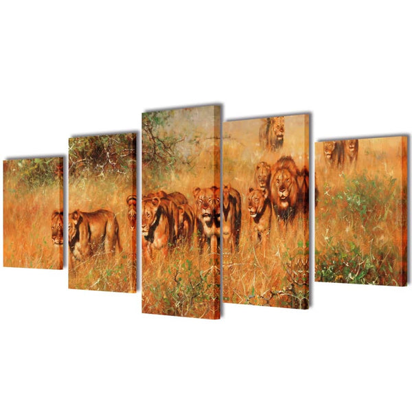 Löwen Bilder Set, 5-teilig, 100x50cm