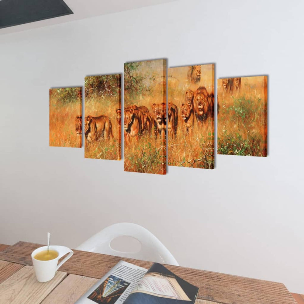 Löwen Bilder Set, 5-teilig, 100x50cm