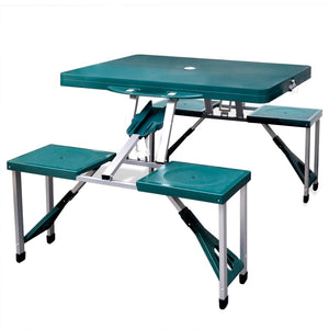 Klappbarer Campingtisch mit 4 Hockern Grün