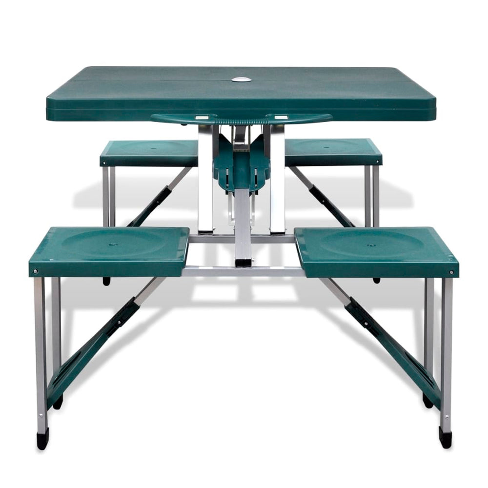 vidaXL Table de camping avec 4 tabourets pliables aluminium ultra léger vert