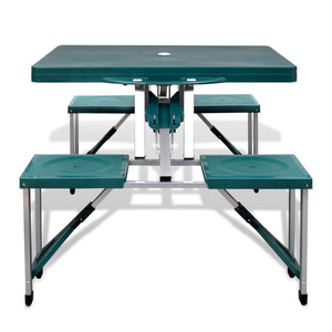 Klappbarer Campingtisch mit 4 Hockern Grün