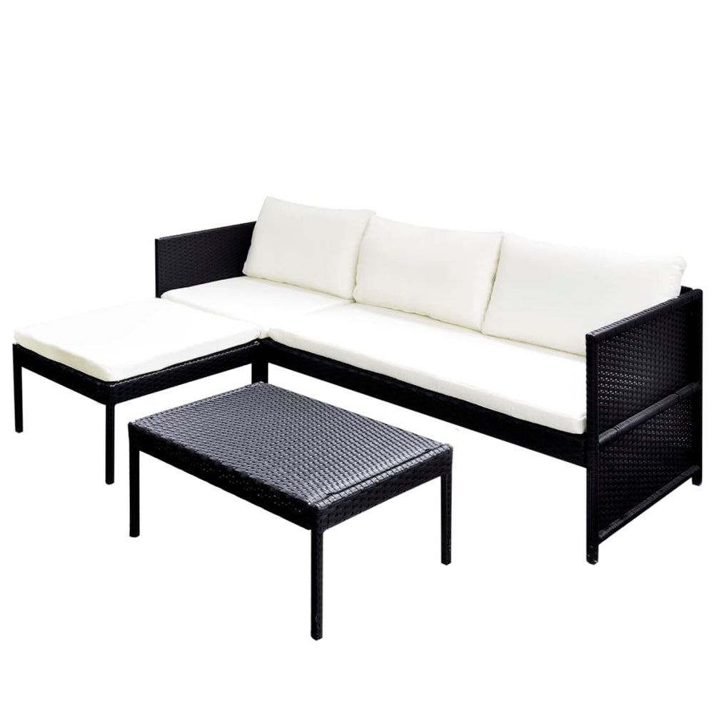 vidaXL Salon de jardin 3 pcs avec coussins résine tressée noir