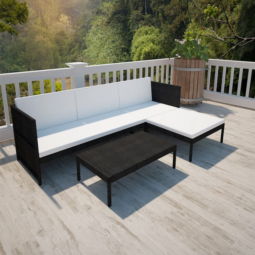 vidaXL Salon de jardin 3 pcs avec coussins résine tressée noir