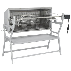 Barbecue avec tournebroche en fer et acier inoxydable