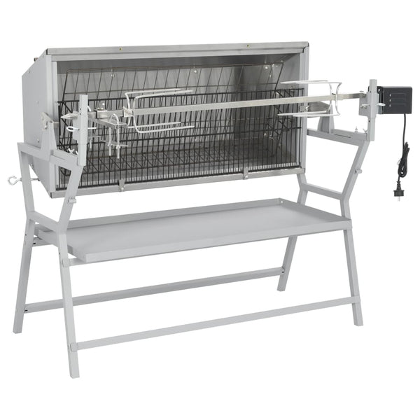 Barbecue avec tournebroche en fer et acier inoxydable