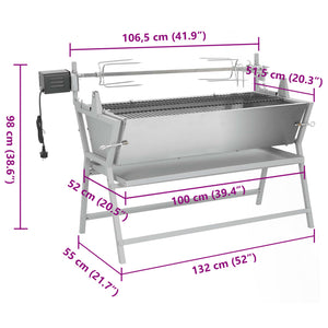 Barbecue avec tournebroche en fer et acier inoxydable