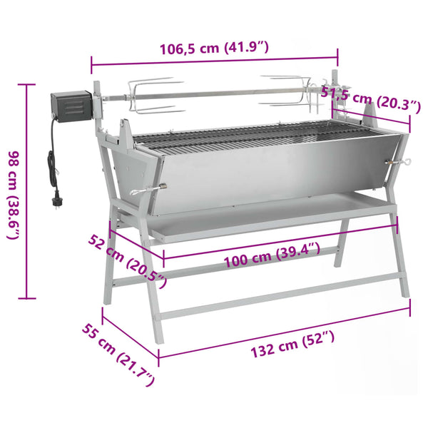 Barbecue avec tournebroche en fer et acier inoxydable