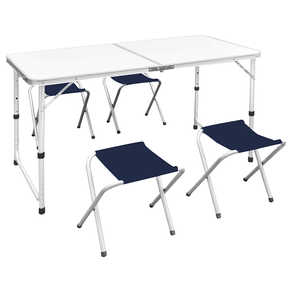 Table de camping vidaXL avec 4 tabourets pliables réglables en hauteur 120x60 cm