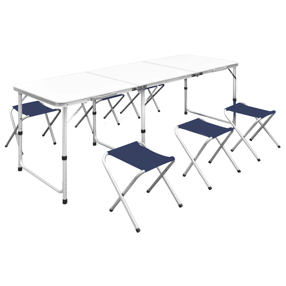 vidaXL Table de camping pliante avec 4 tabourets réglables en hauteur 180x60 cm