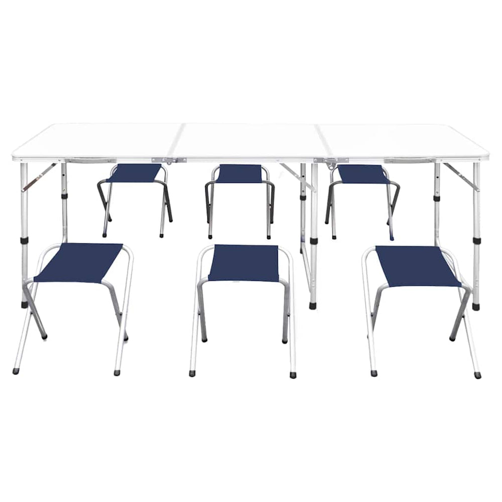 vidaXL Table de camping pliante avec 4 tabourets réglables en hauteur 180x60 cm