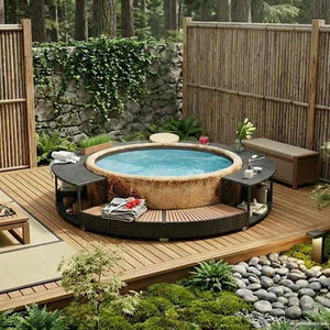 Whirlpool Umrandung Schwarz Poly Rattan