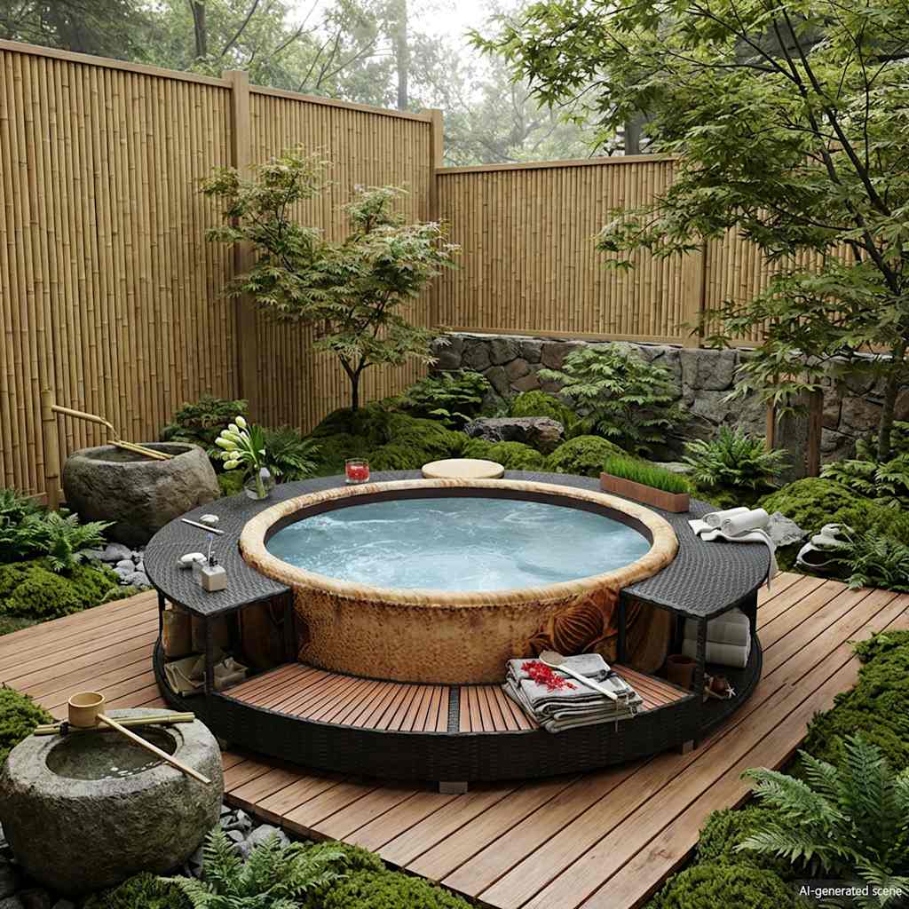 Whirlpool Umrandung Schwarz Poly Rattan