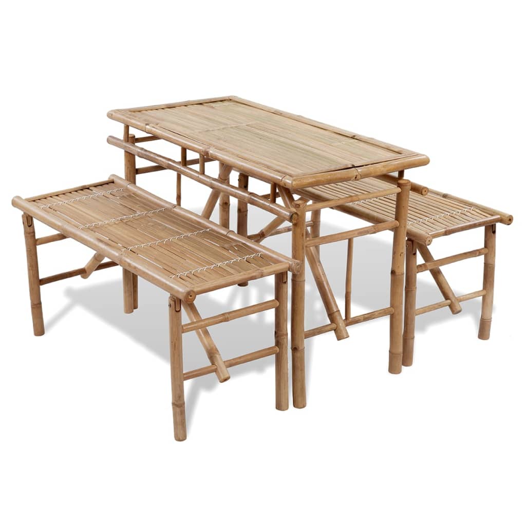 Biertisch mit 2 Bänken Bambus 100 cm