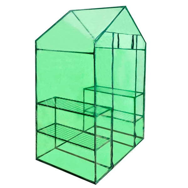 Walk-in greenhouse with 4 shelves