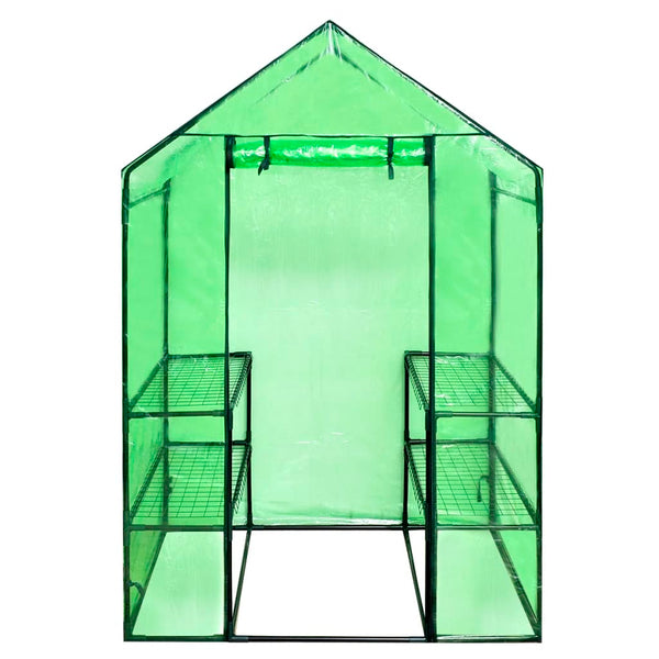 Walk-in greenhouse with 4 shelves