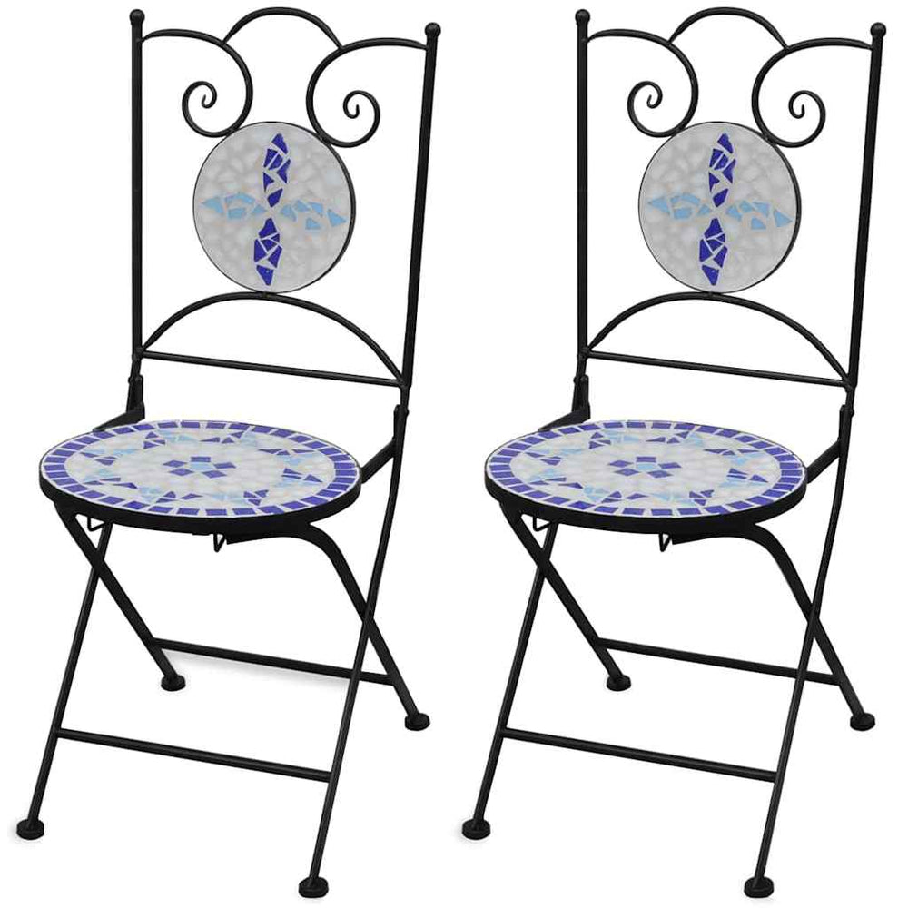 Klappbare Bistrostühle, 2er Set, Keramik Blau/Weiß