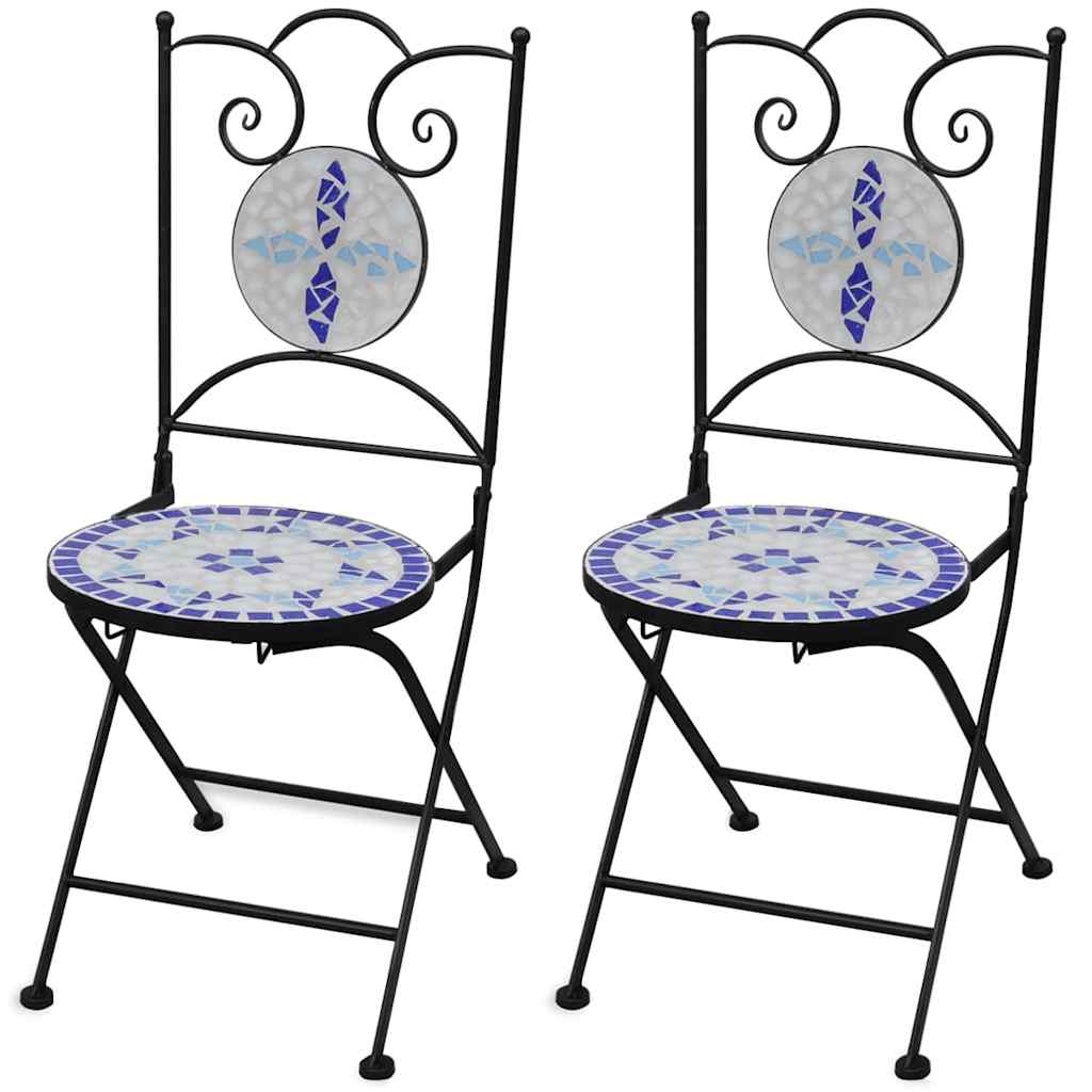 Klappbare Bistrostühle, 2er Set, Keramik Blau/Weiß