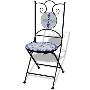 Klappbare Bistrostühle, 2er Set, Keramik Blau/Weiß