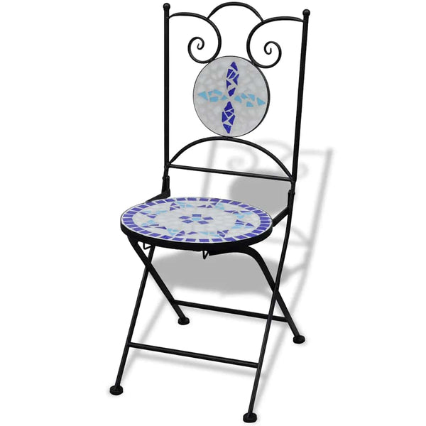 Klappbare Bistrostühle, 2er Set, Keramik Blau/Weiß
