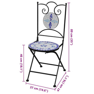 Klappbare Bistrostühle, 2er Set, Keramik Blau/Weiß