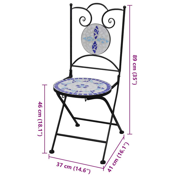 Klappbare Bistrostühle, 2er Set, Keramik Blau/Weiß