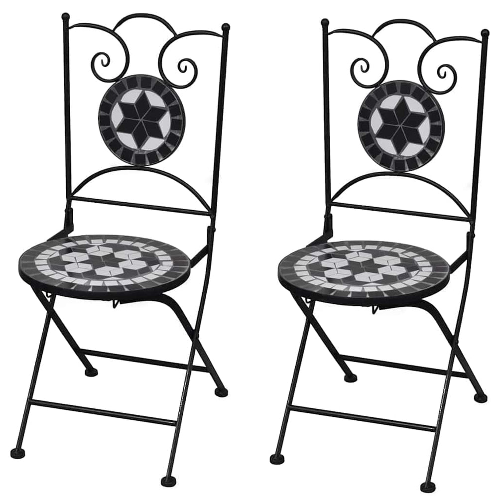 Klappbare Bistrostühle, Keramik Schwarz/Weiß, 2er Set