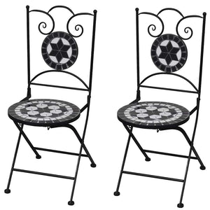 Klappbare Bistrostühle, Keramik Schwarz/Weiß, 2er Set