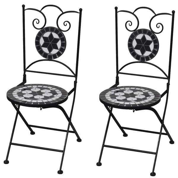 Klappbare Bistrostühle, Keramik Schwarz/Weiß, 2er Set