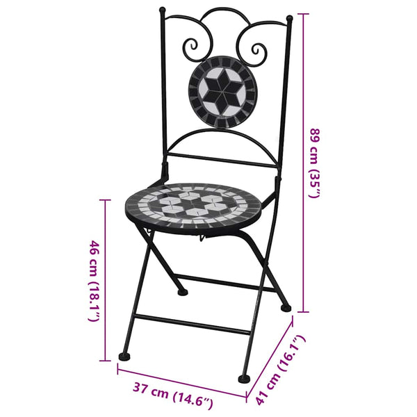 Klappbare Bistrostühle, Keramik Schwarz/Weiß, 2er Set