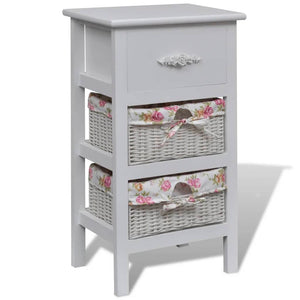 vidaXL Meuble d'appoint avec 1 tiroir et 2 paniers Blanc Bois de paulownia