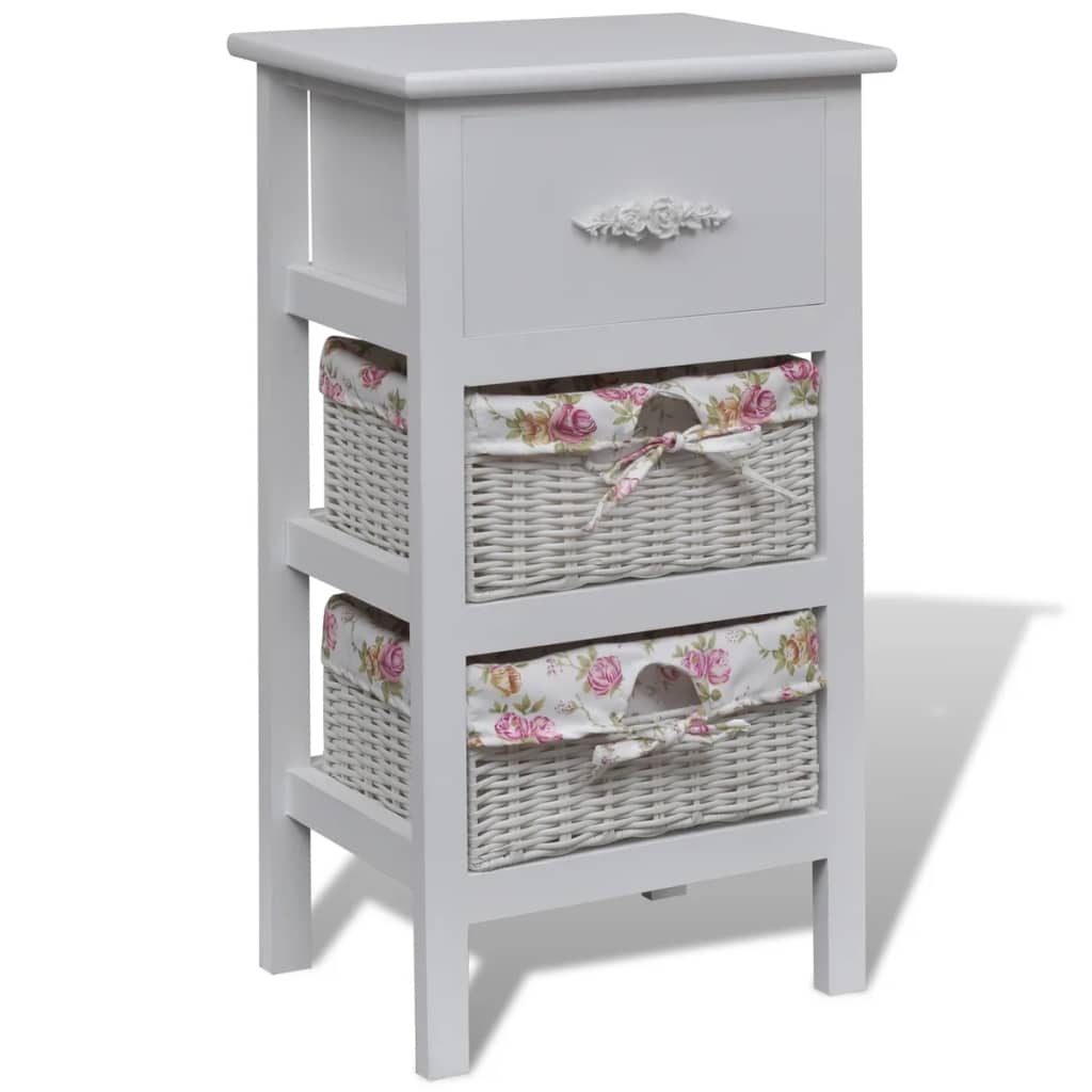 vidaXL Meuble d'appoint avec 1 tiroir et 2 paniers Blanc Bois de paulownia
