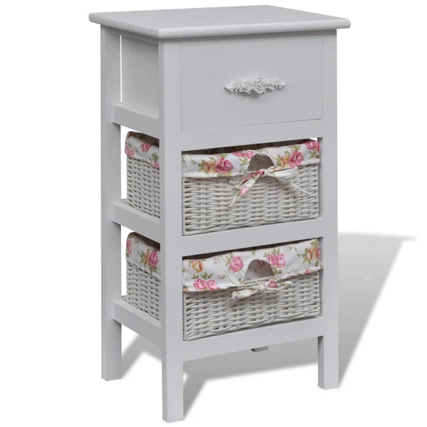 vidaXL Meuble d'appoint avec 1 tiroir et 2 paniers Blanc Bois de paulownia