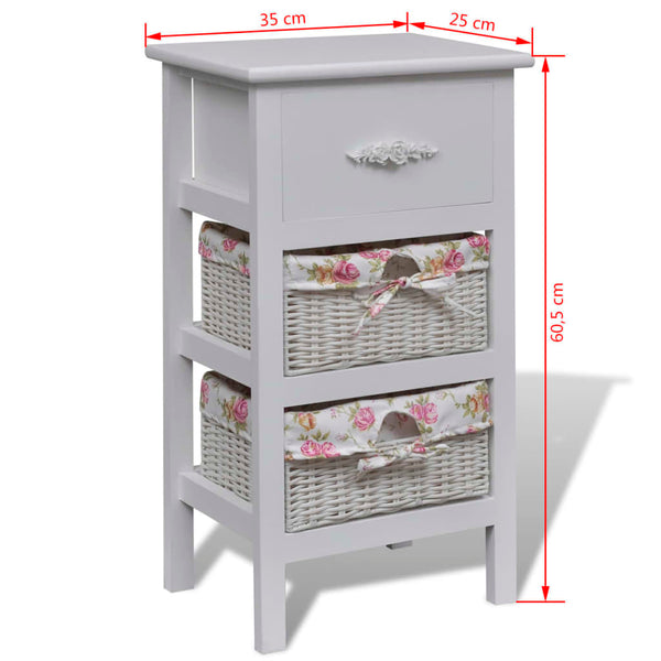 vidaXL Meuble d'appoint avec 1 tiroir et 2 paniers Blanc Bois de paulownia
