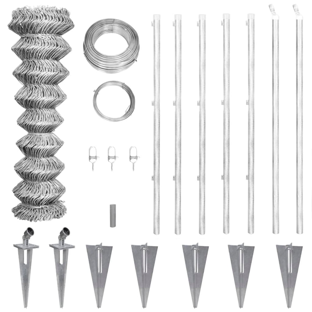 vidaXL Chain Link Fence Posts Ground Sleeves Steel Galvanized 15x1.5 m