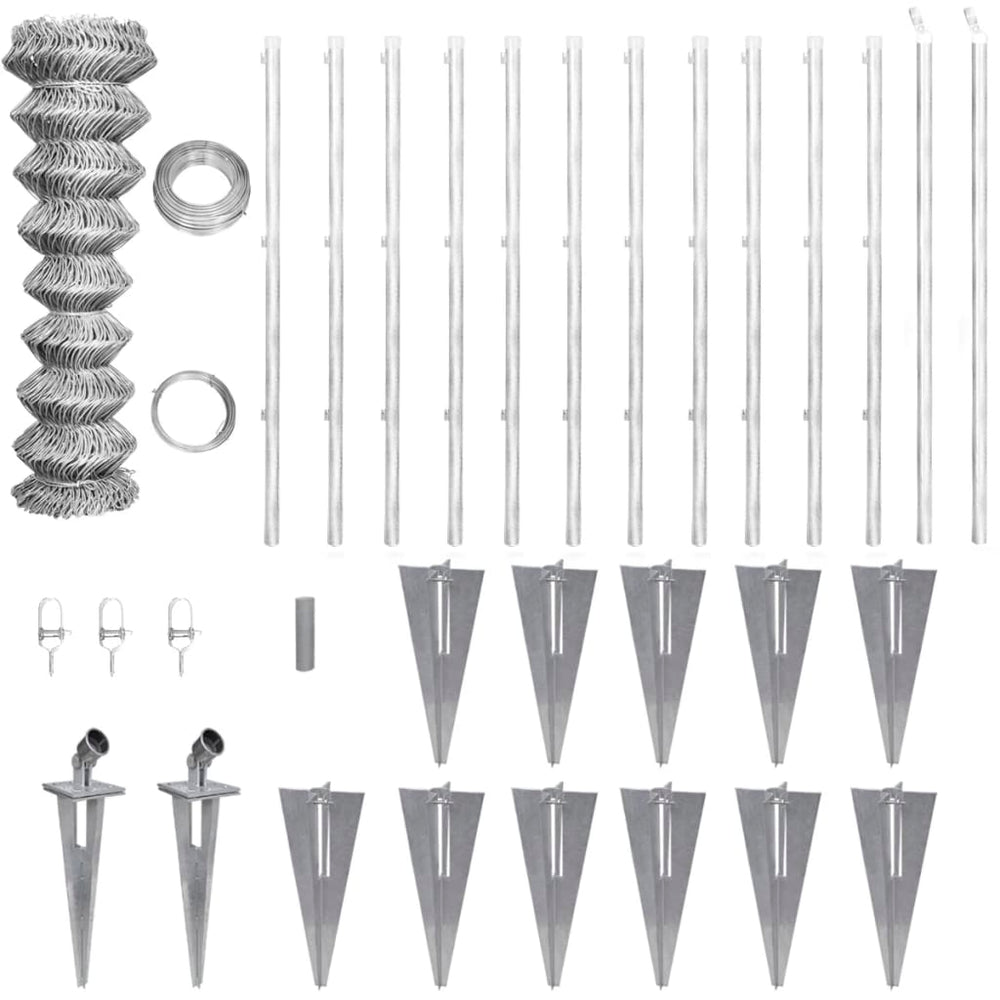 vidaXL Chain Link Fence Posts Ground Sleeves Steel Galvanized 25x1.25 m