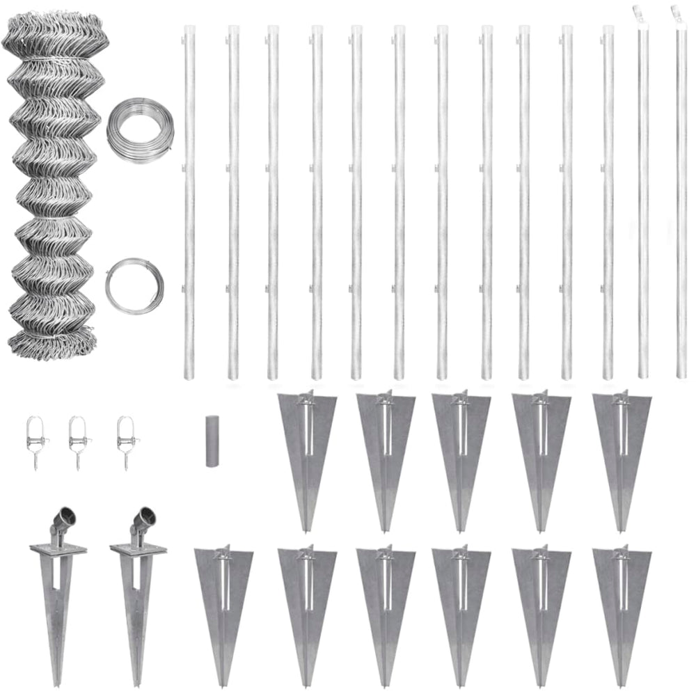 vidaXL Chain Link Fence Posts Ground Sleeves Steel Galvanized 25x1.5 m