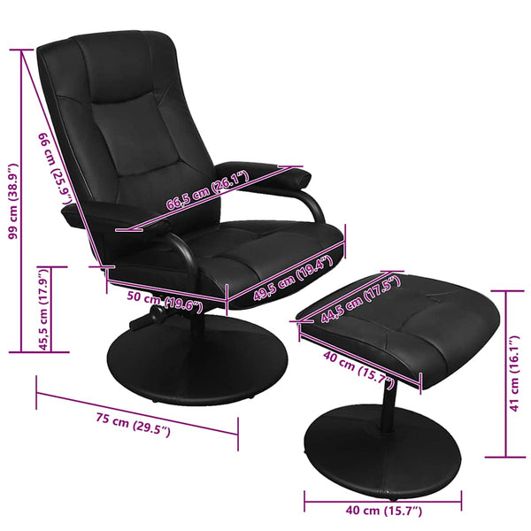 TV-Sessel mit Hocker Schwarz Kunstleder