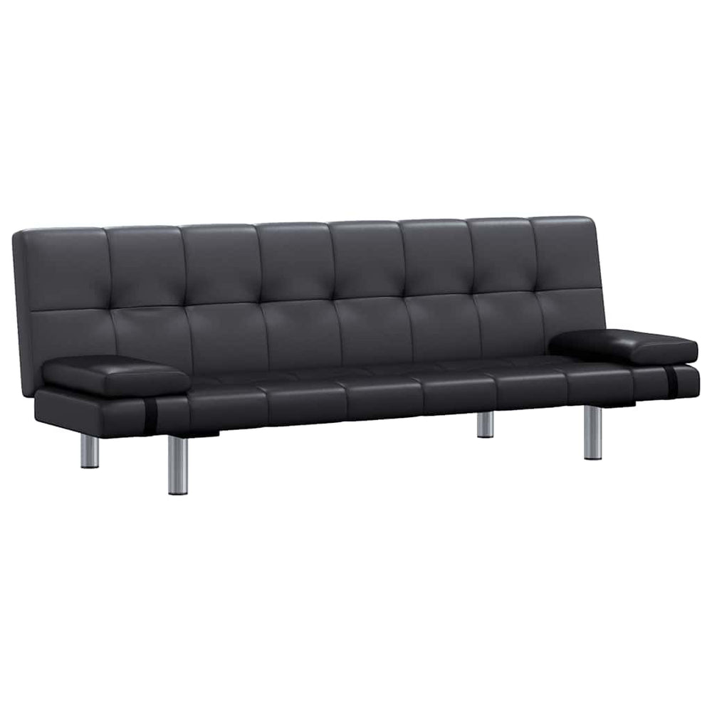 Schlafsofa Kunstleder Schwarz mit Kissen