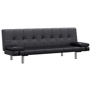 Schlafsofa mit 2 Kissen Kunstleder Ausziehbar Schwarz