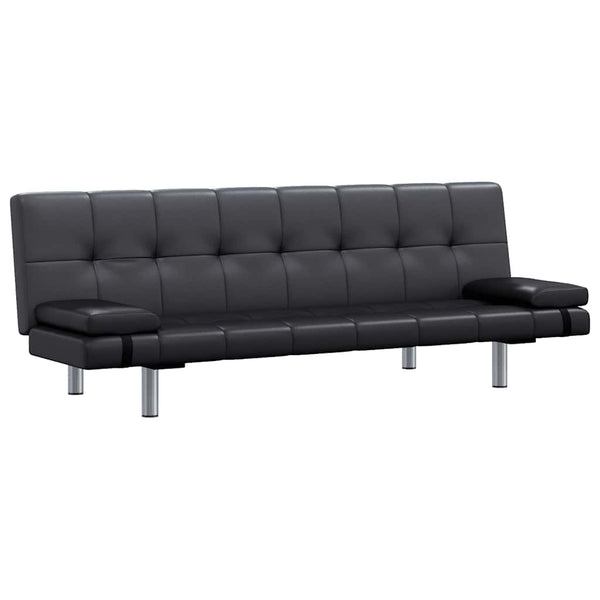 Schlafsofa mit 2 Kissen Kunstleder Ausziehbar Schwarz
