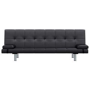 Schlafsofa Kunstleder Schwarz mit Kissen