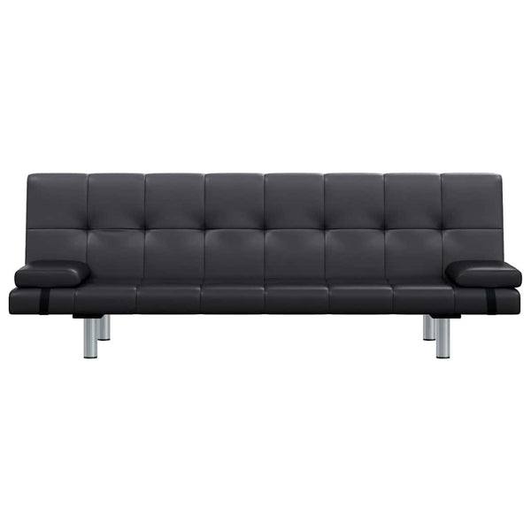 Schlafsofa mit 2 Kissen Kunstleder Ausziehbar Schwarz