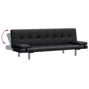 Schlafsofa Kunstleder Schwarz mit Kissen