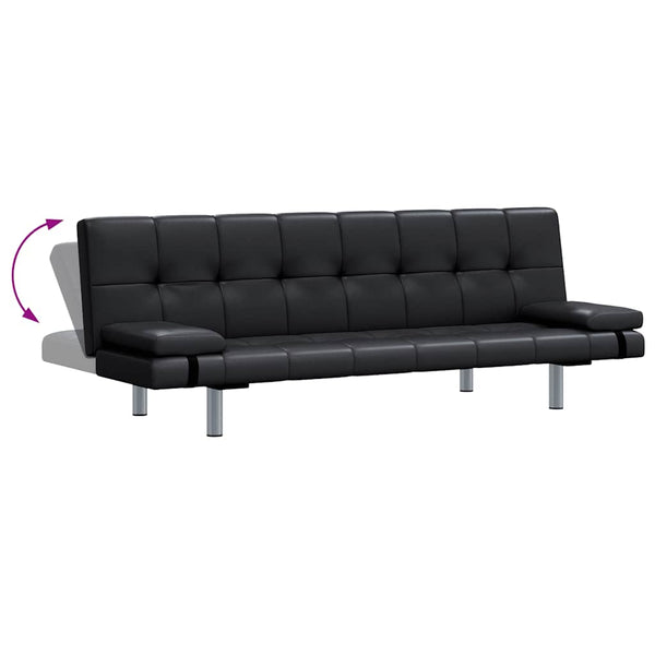Schlafsofa Kunstleder Schwarz mit Kissen