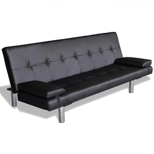 Schlafsofa Kunstleder Schwarz mit Kissen