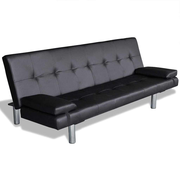 Schlafsofa Kunstleder Schwarz mit Kissen