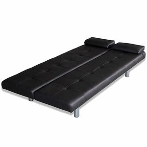 Schlafsofa Kunstleder Schwarz mit Kissen